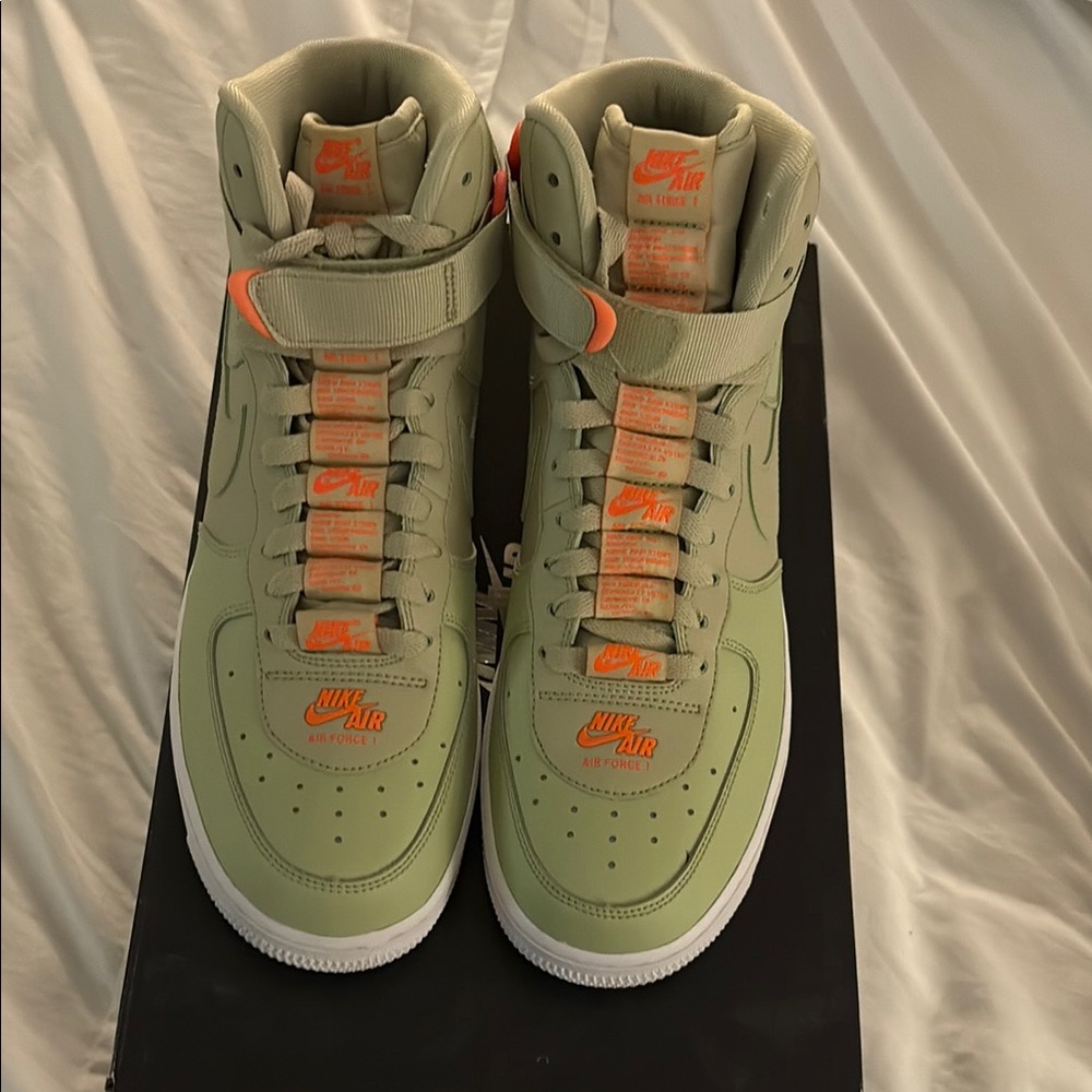 Nike Air Force 1 High Tops in Green and Orange